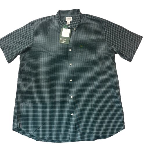 NWT LL Bean Mens XL Traditional Short Sleeve Wrinkle Free Button Up Blue Check