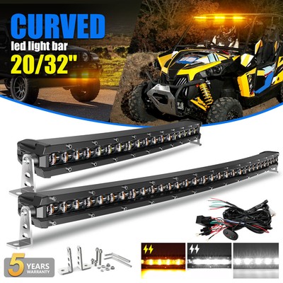 Curved 20'' 32'' Amber White Strobe Hazard Warning Emergency LED Light Bar UTV SUV