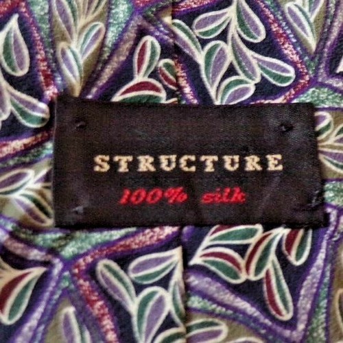 Structure Blue, Black, Green, Red, Blue and White 100% Silk Tie - Picture 4 of 5