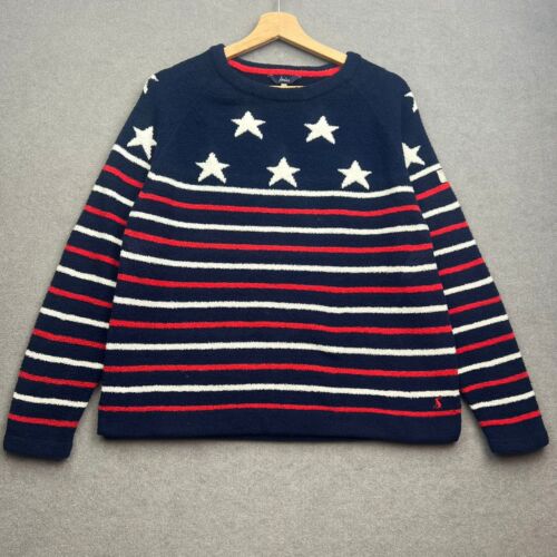 JOULES Jumper Womens UK 14 Navy Teddy Borg Stars Multi Striped Fleece Classic