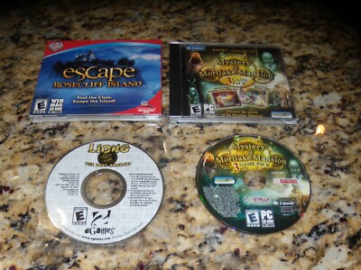 Lot of 3 PC Games: Mystery of Mortlake Mansion, Liong & Escape Rosecliff Island