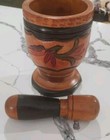 Vintage Wood Hand Turned Carved Floral Three Tone Mortar and Pestle LARGE