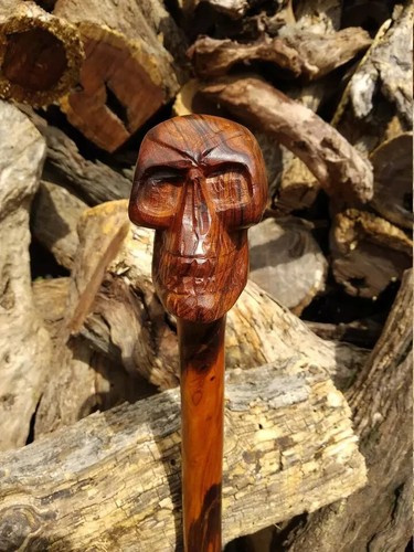 Walking stick Carved cane Wood | Skull Design Handicraft Custom - Picture 3 of 4