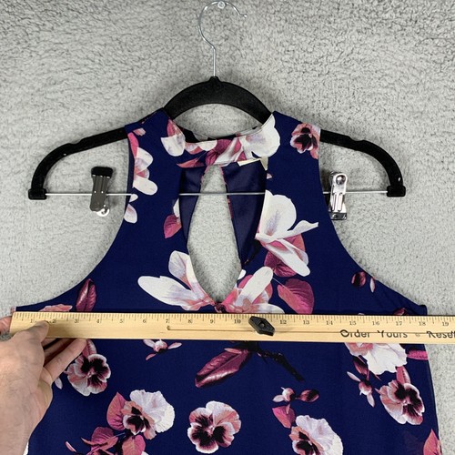 Floral Blouse Chiffon Halter Sleeveless Mi Ami Women's Small Navy Blue Pink - Picture 2 of 9