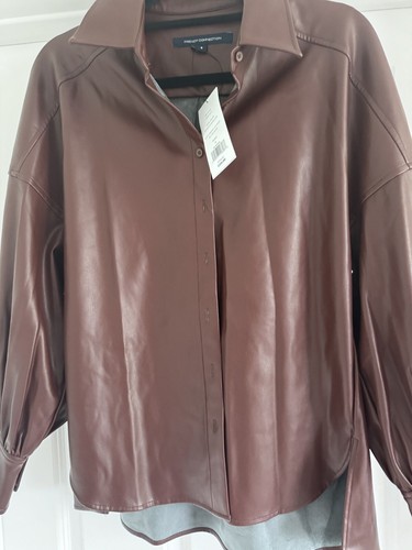 BNWT Rrp £59 French Connection Size S Vegan Faux Leather Puff Sleeve Shirt Brown - Picture 6 of 20