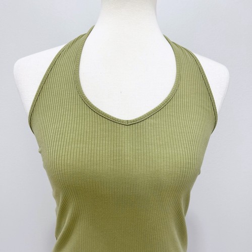American Eagle Green Fitted V-Neck Halter Ribbed Knit Tank Top - Picture 2 of 18