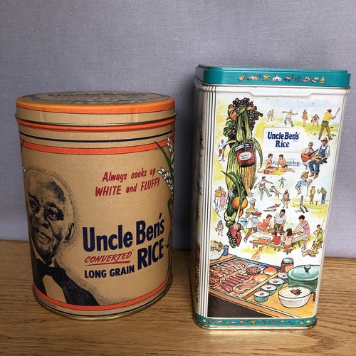 2 Uncle Ben's Converted Long Grain Rice Metal Tin/Container [Vintage 1985 & 1987 - Picture 1 of 16