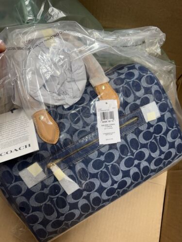 NWT Coach Rowan Large Satchel Bag In Signature Denim Canvas W Cherry Charm CY699 - Picture 8 of 19