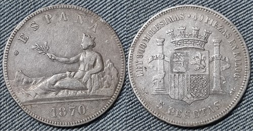 ESPAÑA. Gobierno provisional 5 pesetas año 1870*1870. Peso 24,93 gr. - 第 1/3 張圖片