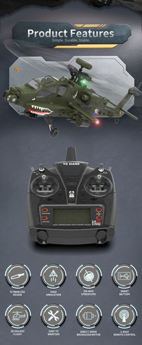 YXZNRC F11 AH-64D Apache 6-Axis Gyro 2.4G 6CH 3D RTF RC Helicopter 2 Battery - Picture 8 of 23