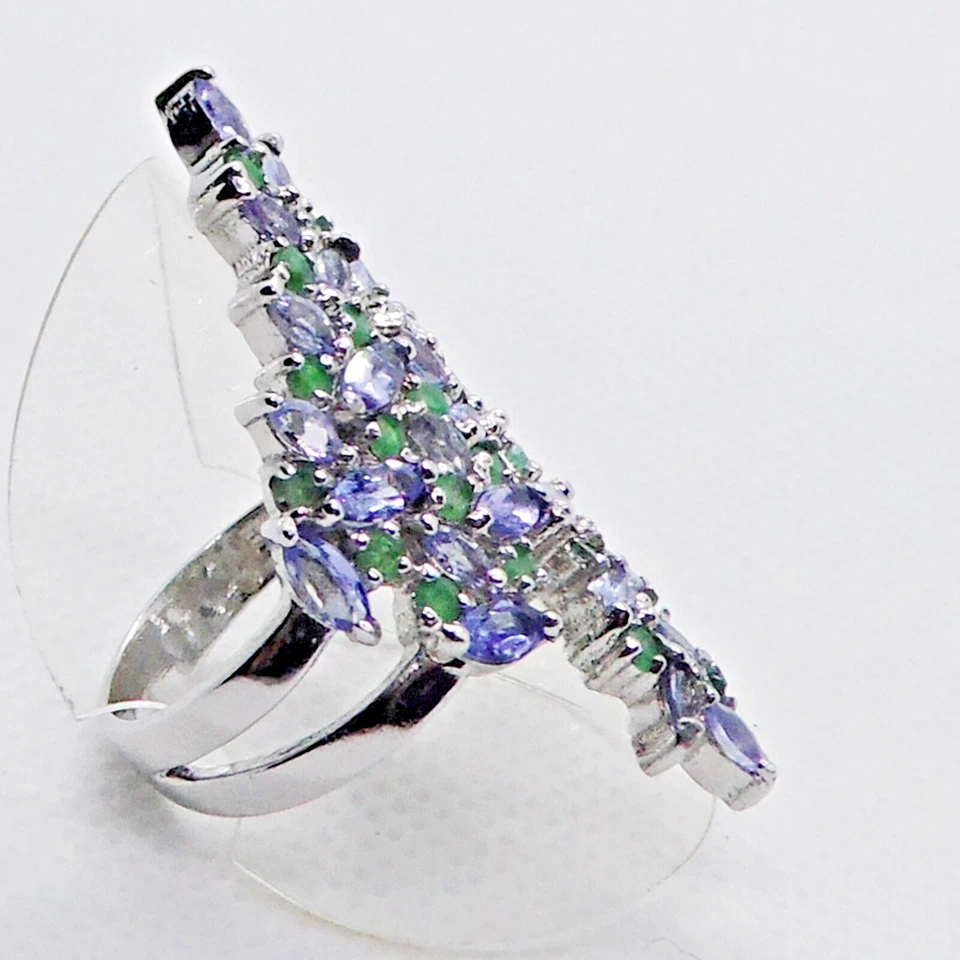 Navette Tansanit Smaragd Ring 925 Silber 585 Weißgold vergoldet 19,4 mm 61 - Bild 2 von 4