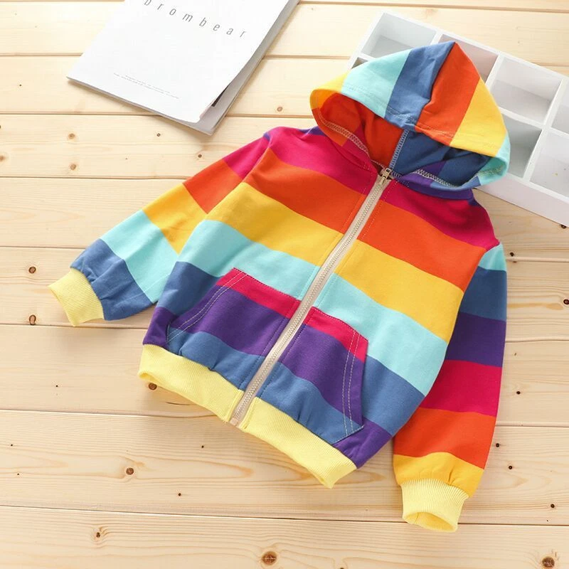 Girls Autumn Western Loose Casual Zipper Hooded Long Sleeve Rainbow Cardigan — 第 4/4 张图片