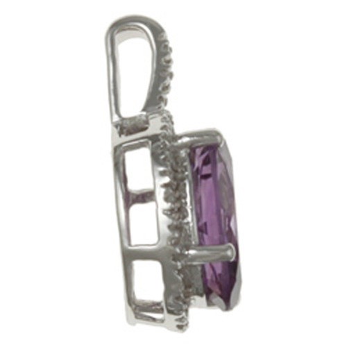 10k White Gold 3.6cttw Oval Amethyst and Diamond Pendant Necklace - Picture 3 of 6
