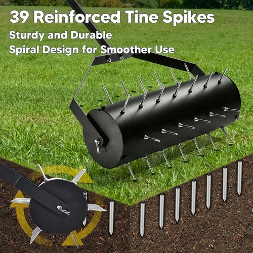Manueller Rasenbelüfter Roller mit Spikes, abnehmbarer Stahlstiel, 55,5x17,3" - Bild 2 von 9