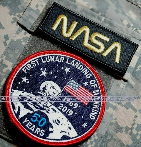 NASA APOLLO 11 ARMSTRONG MOON LANDING 2019 50-YEAR-ANNIVERSARY Snoopy 2-PATCH - Picture 2 of 12