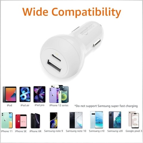 Dual Car Charger with 1 USB-C Port 20W & 1 USB-A Port 12W Cigarette Adaptor - 第 2/6 張圖片