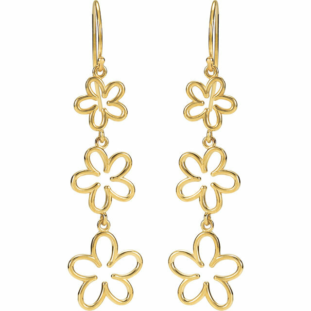Flower Dangle Earrings In 14K Yellow Gold | eBay Flower Dangle Earrings In 14K Yellow Gold | eBay