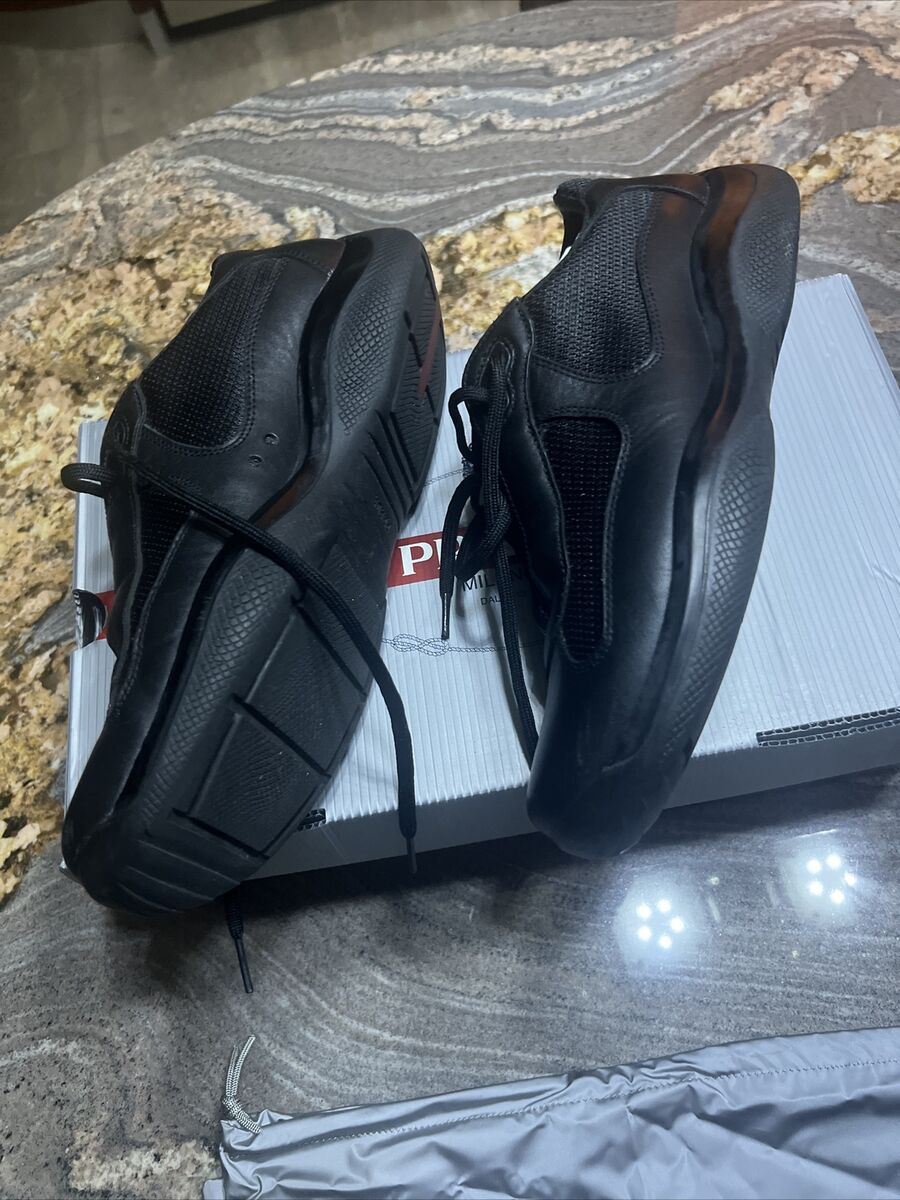 PRADA AMERICAS CUP MENS US 10-10.5 EU37 BLACK LEATHER RED PRADA AMERICAS CUP MENS US 10-10.5 EU37 BLACK LEATHER RED