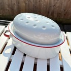 VINTAGE LIDDED ENAMEL OVEN ROASTING CASSEROLE DISH COLLECTIBLE COOKWARE 11 INCH
