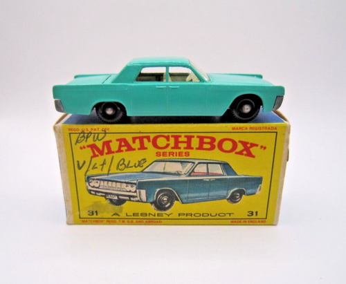 Vintage Matchbox #31C Lincoln Continental in teal. Mint in E-box - Picture 3 of 6