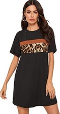 NWOT SHEIN Women's Colorblock Leopard Print T-Shirt Dress Size S #OS563