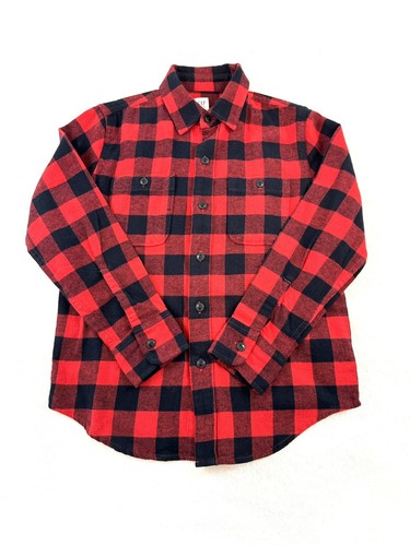 Gap Kids Shirt M Flannel Button Down Red Black Buffalo Check Long Sleeve EUC