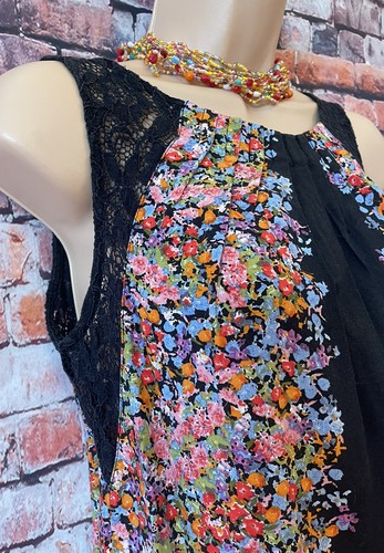 OASIS 12/M Vgc Black Mix Floral Border Lace Trim Cami Vest Top - Picture 4 of 13