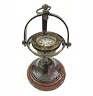 NAUTICAL SHIP GIMBALED COMPASS ON WOOD BASE MARITIME HOME/OFFICE DECOR GIFT DESK