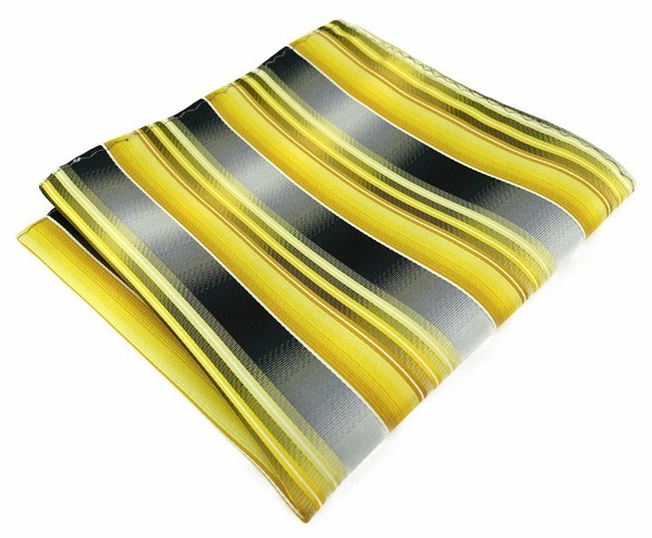 Tigertie Designer Einstecktuch In Gelb Gold Silber Anthrazit Grau Gestreift-image