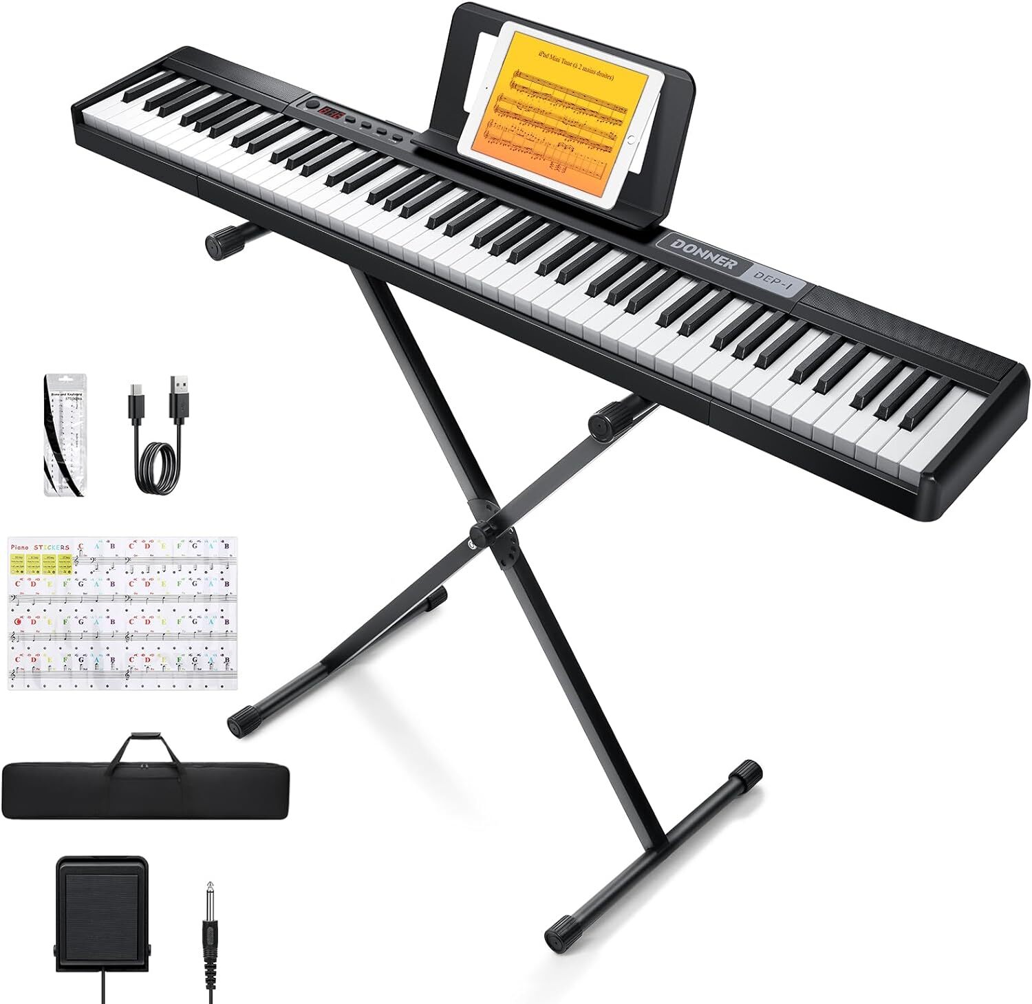 Donner DEP-1 88 Key Digital Piano Keyboard With Stand Sustain Pedal Carry Case