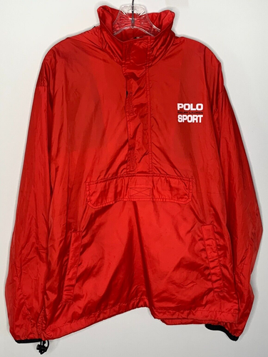 90’s Ralph Lauren Men's Polo Sport Red Hooded Windbreaker Jacket Medium - Picture 1 of 10