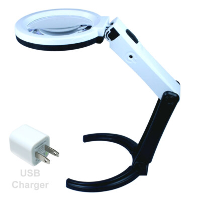 Foldable LED Lighted Magnifying Lamp Reading 2.5X-8X Magnifier with USB Charger