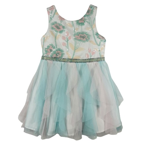Youngland Sequin Flower Girl Dress Tulle Ruffle Party Sleeveless Size 4