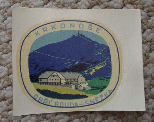 Antique Krkonose Mountain Range Obri Bouda Hut Snezka Peak Decal Sticker - Picture 2 of 3