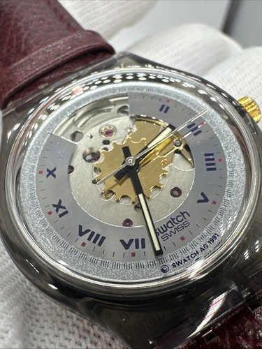 Vintage 1991 Swatch SAM100 "Rubin" New Old Stock With Case Runs Keeps Time Skele - Picture 9 of 24