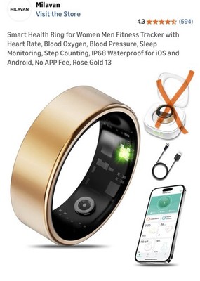 Smart Health Ring for Women Men Fitness Tracker with Heart Rate, Blood Oxygen, B