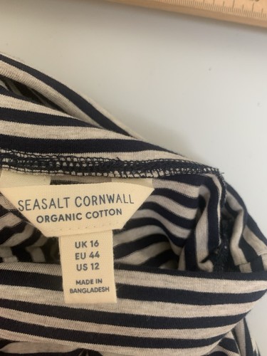 Seasalt Cornwall Polo Neck 16 Navy Cream Organic Cotton - Picture 3 of 5