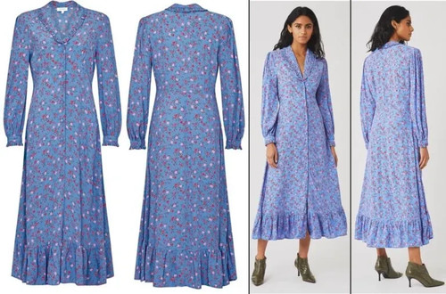 Ghost ANOUK Cornflower Blue Floral Print Ruffle Hem Midi Dress XS UK 8 ASO Royal - Picture 8 of 8