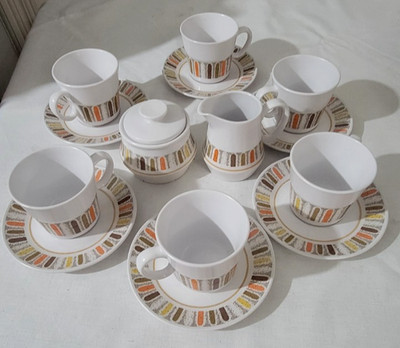 70s Vintage Noritake Mardi Gras 9019 China Coffee Tea Set Cups Sugar Creamer