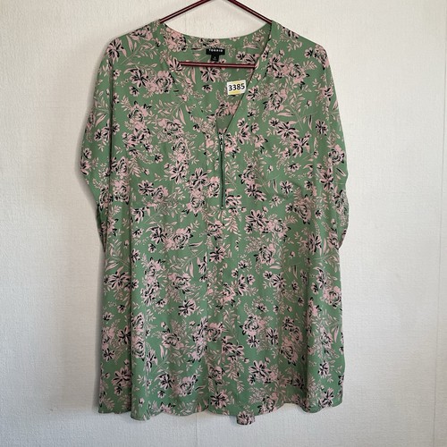 Camicetta Torrid 3X verde floreale georgette zip davanti Dolman cappuccio maniche taglia 3 - Foto 9 di 12