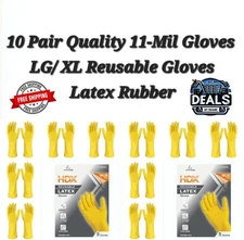 10 Pair Diswashing Gloves LG/ XL Reusable Cleaning Gloves 11-Mil Latex Rubber 