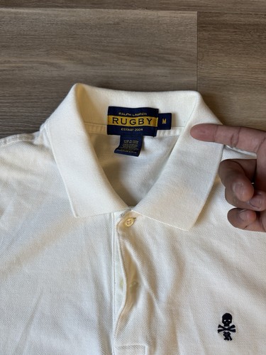 Ralph Lauren "Rugby" Polo Shirt Mens Medium Skull Bones Logo Short Sleeve White - Imagen 4 de 4