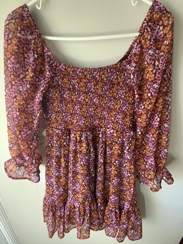 Indulge Small Kleid Blumen Stufen Minikleid Orange Rüschen Coquette Cottagecore - Bild 2 von 8