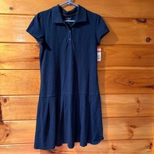 Cat Jack Girls XL 14 Navy Blue Short Sleeve Pleated Polo School Uniform Dress