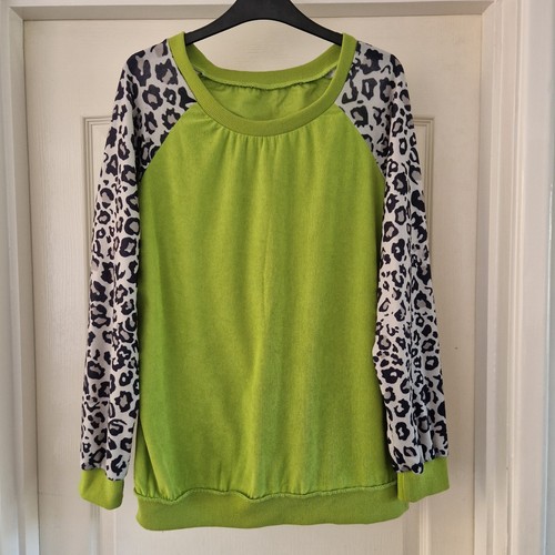 Limettengrüner Pullover Größe 12 (M) Animal Leopardenmuster Langarm - Bild 2 von 5
