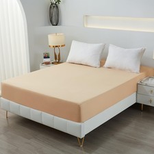 Beige Twin Size Deep Pocket Fade Resistant Easy Care Microfiber Fitted Sheet