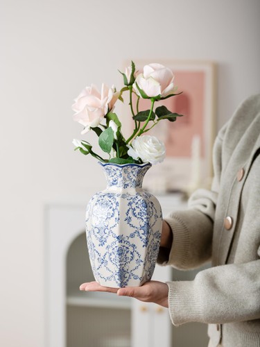 Blue and White Vase, Vintage Blue Ceramic Flower Vessel,Ceramic vases for Hom... - Picture 7 of 7