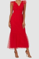 Adrianna By Adrianna Papell Womens' Red Sleeveless Dot-Mesh Dress Size 8