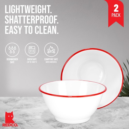 Red Co. Set of 2 Enamelware Metal Large Classic 4 quart Round Salad Serving B... - Bild 2 von 8