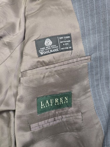 Lauren Ralph Lauren Men’s 43L Gray Pinstripe 100% Wool Blazer Sport Coat Jacket - Picture 6 of 14